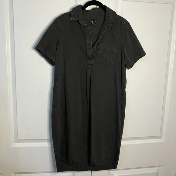 Gap Popover Short Sleeve Shirt Dress Womens Small Black Green Neutral - Picture 3 of 12